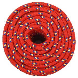 Aufgerolltes, rotes Bootsseil (12mm, 100m) aus Polypropylen für Boot-Zubehör.