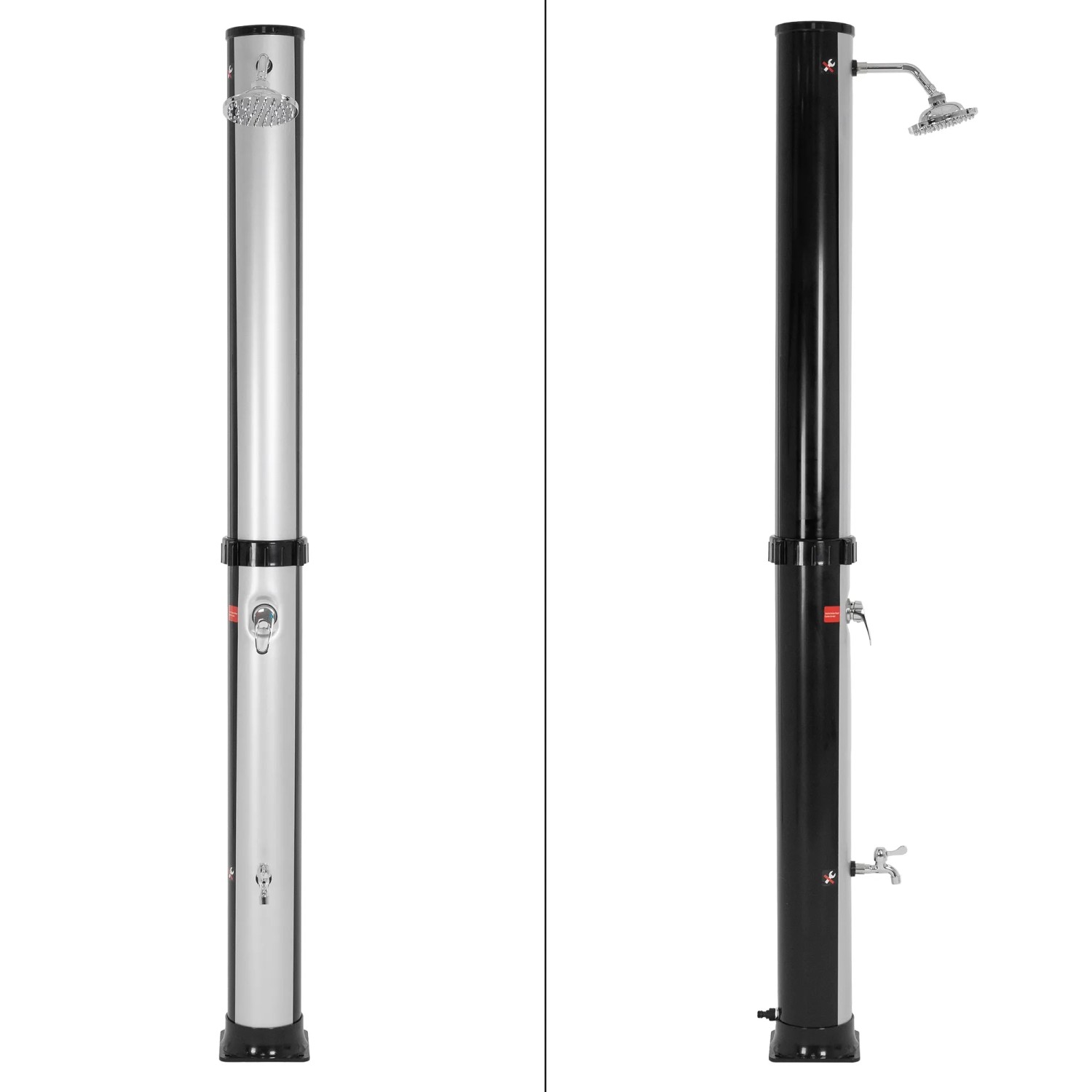 ML-Design Solardusche, 35L, silber-schwarz, mit Regenduschkopf und Fußdusche.