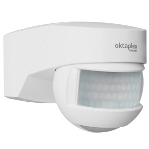 Weißer Oktaplex Lea Bewegungsmelder für Wand-, Decken- oder Eckmontage. 180° Erfassungswinkel.