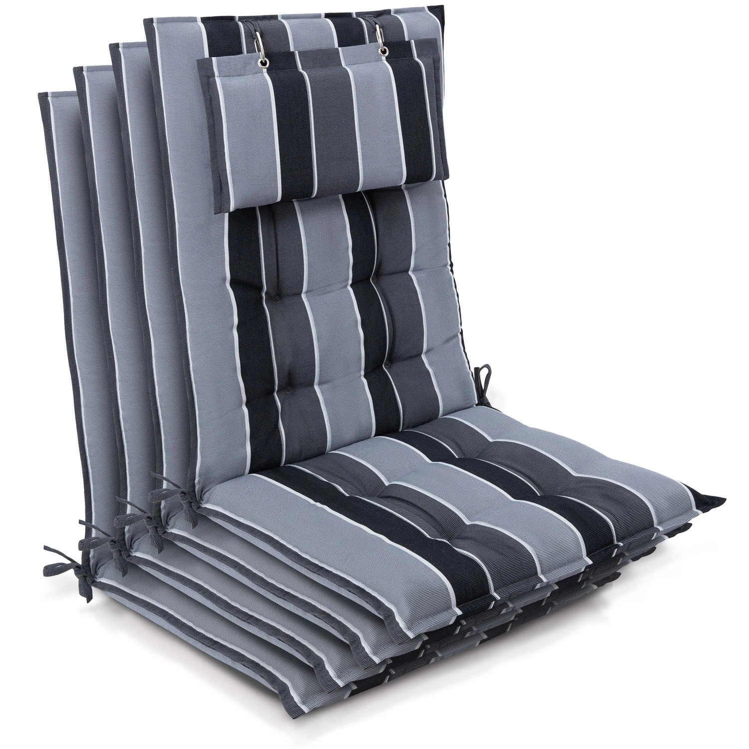 Beautissu 4er Set Sun-HL Hochlehner Auflage 120x50x8cm Anthrazit-Gestreift