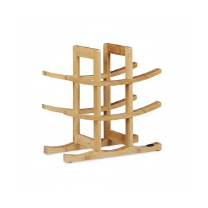 Relaxdays Weinregal aus hellem Bambus für 9 Flaschen, mit geschwungenen Haltern und natürlicher Holzmaserung.