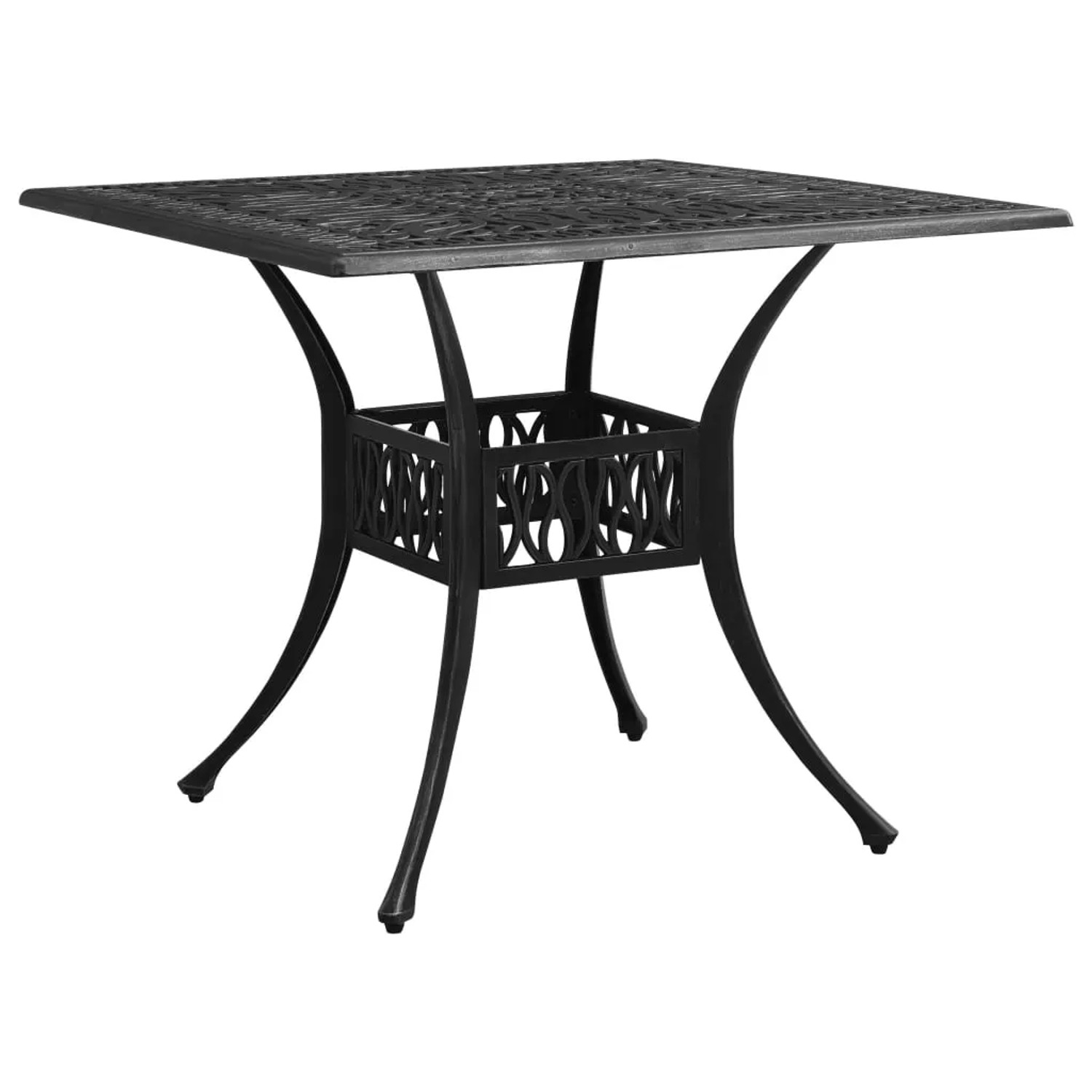 Schwarzer, quadratischer Gartentisch aus Aluminiumguss, Teil eines 3-tlg. Bistro-Sets.