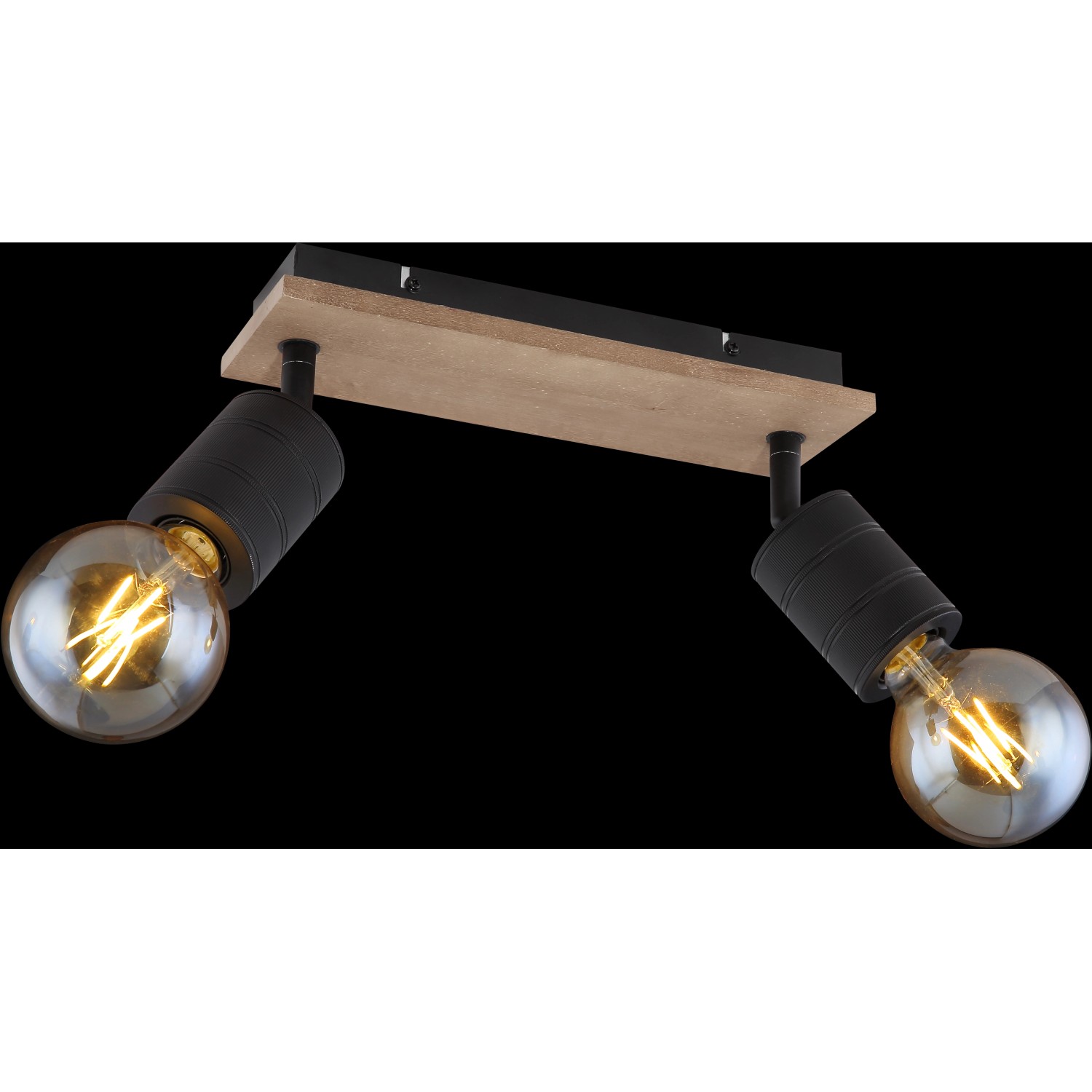 Globo Strahler JOSELLA, schwarz-matt, dunkelbraunes Holz, zwei E27 Fassungen.