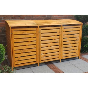 Promadino Mülltonnenbox Vario III für 3 Tonnen aus Kiefernholz, braun.