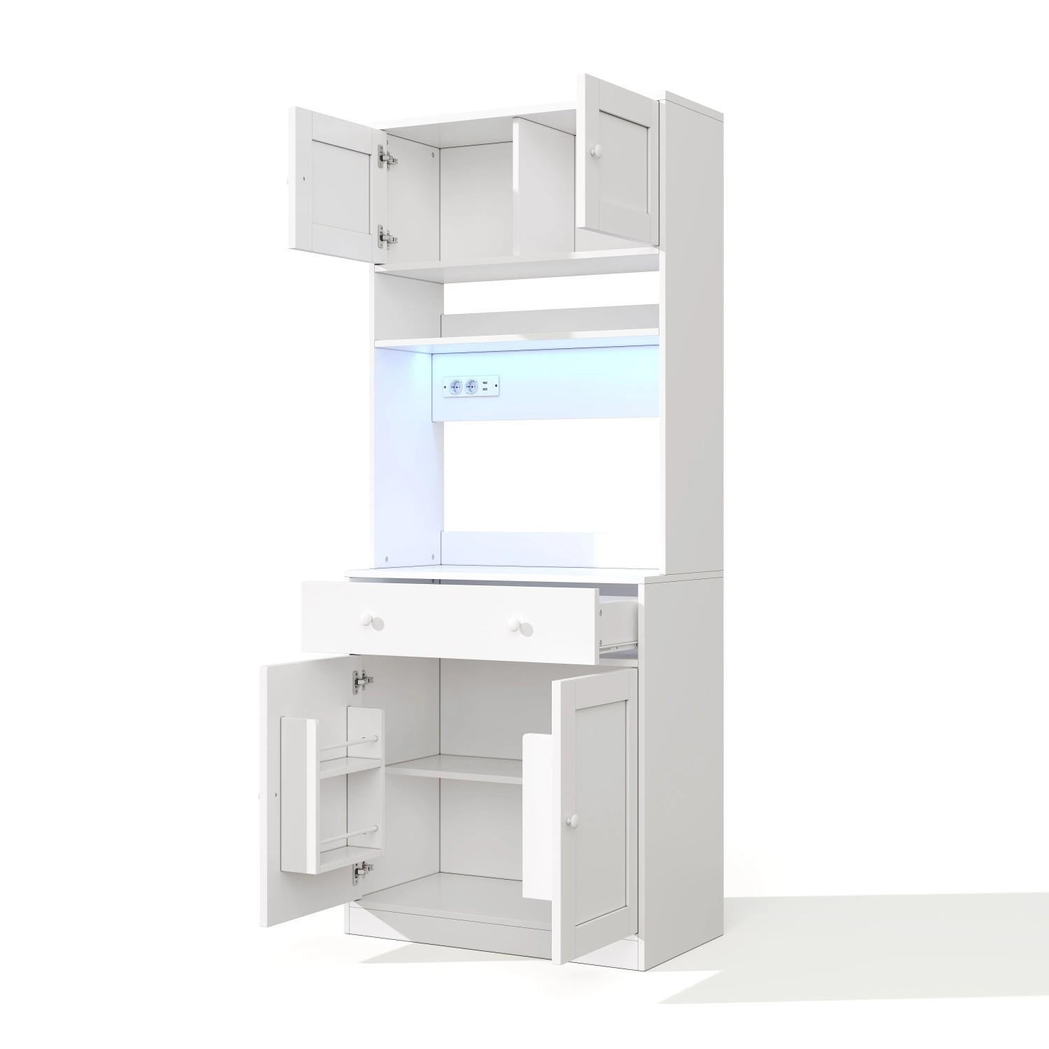 Merax Küchenschrank 180 cm LED Steckdose Gewürzregal Große Schublade
