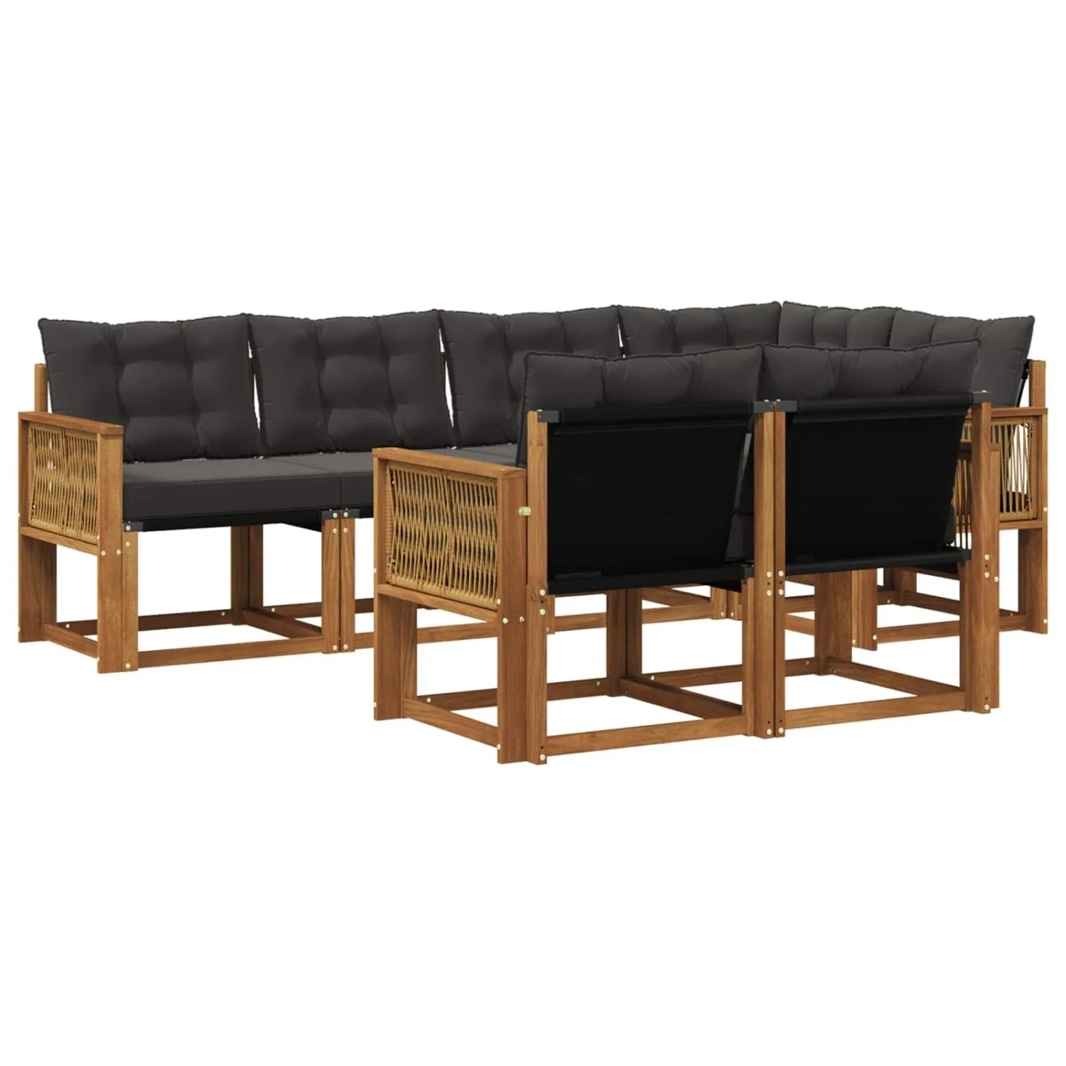 vidaXL Outdoor-Sofagarnitur mit Kissen 7 Stk Natur und Schwarz 3382020