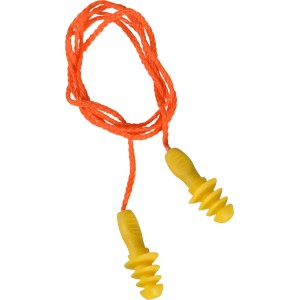 Gelbe OX-ON Ohrstöpsel mit orangefarbenem Trageband für Komfort und Gehörschutz.