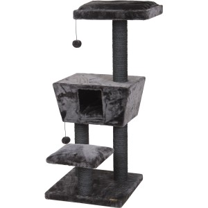 Grauer Ebi Kratzbaum Trend New Jersey mit Höhle, Liegeflächen und Spielzeug.