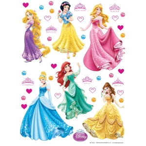 Disney Wandtattoo mit Prinzessinnen: Schneewittchen, Cinderella, Arielle, Belle, Rapunzel und Aurora.