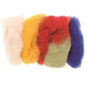 Bunte Schafwolle, 5 Farben im Mix, ideal zum Filzen und Basteln.
