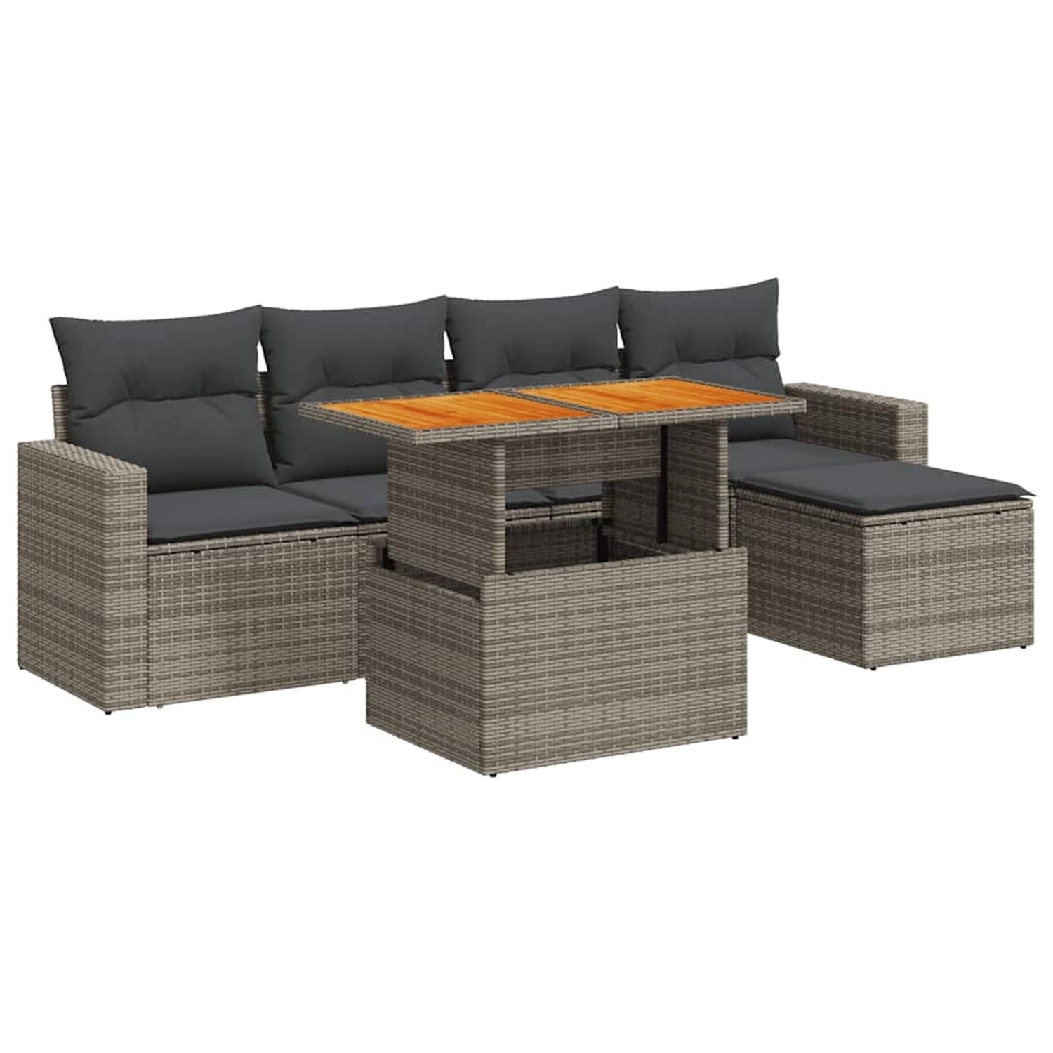 vidaXL 6-Tlg Garten-Sofagarnitur mit Kissen Grau Poly Rattan 3327028 günstig online kaufen
