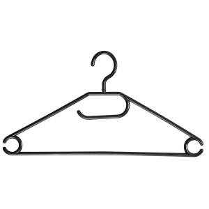 Schwarzer Kleiderbügel mit Steg für Hosen, 10er-Pack für textile Aufbewahrung.