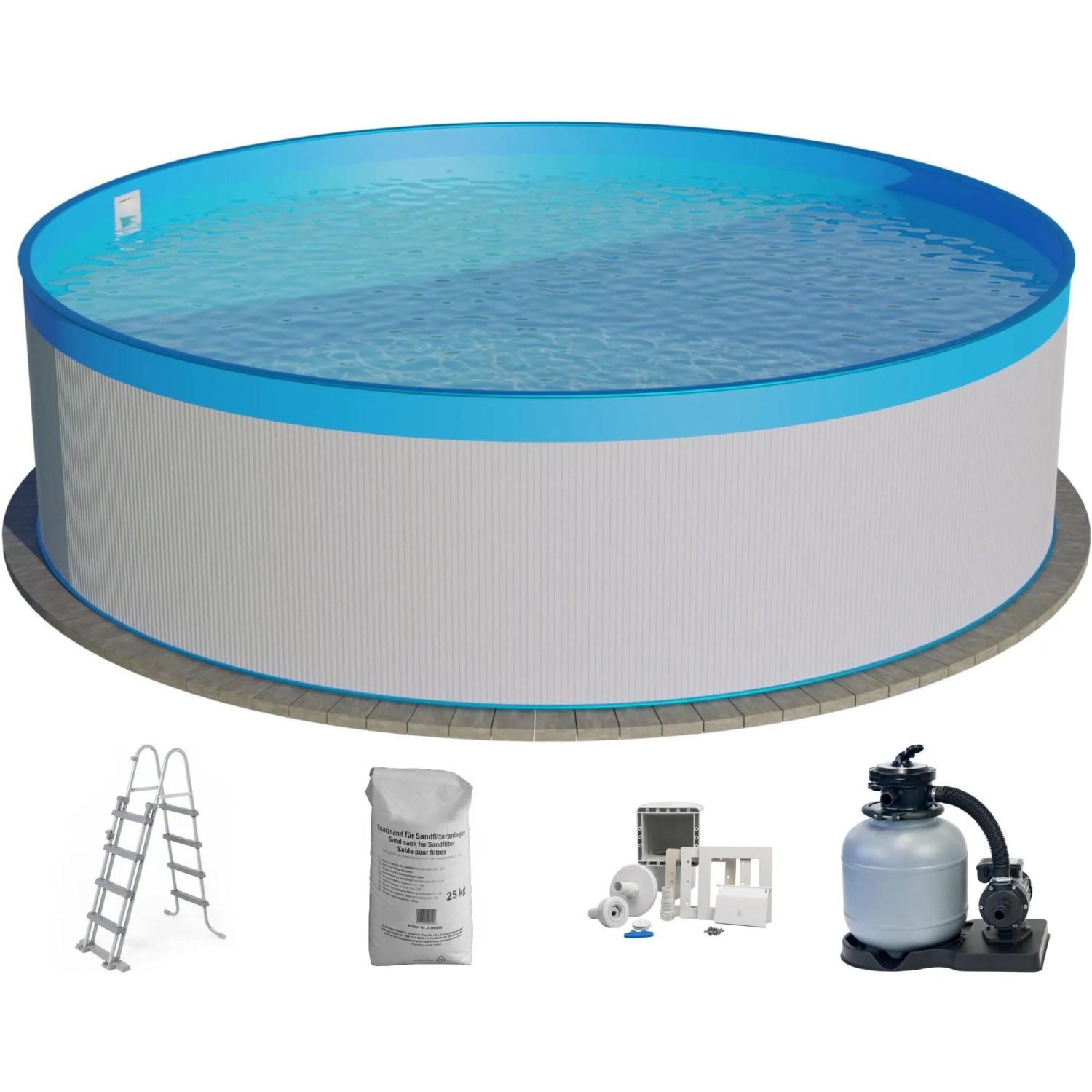 Waterman Stahlwandpool Set 5 teilig Hoch Rund 450 x 90 cm Stahl 0,3 mm Weiß Folie 0,2 mm Blau Waterman Stahlwandpool Set 5 teilig Hoch Rund 450 x 90 cm Stahl 0,3 mm Weiß Folie 0,2 mm Blau