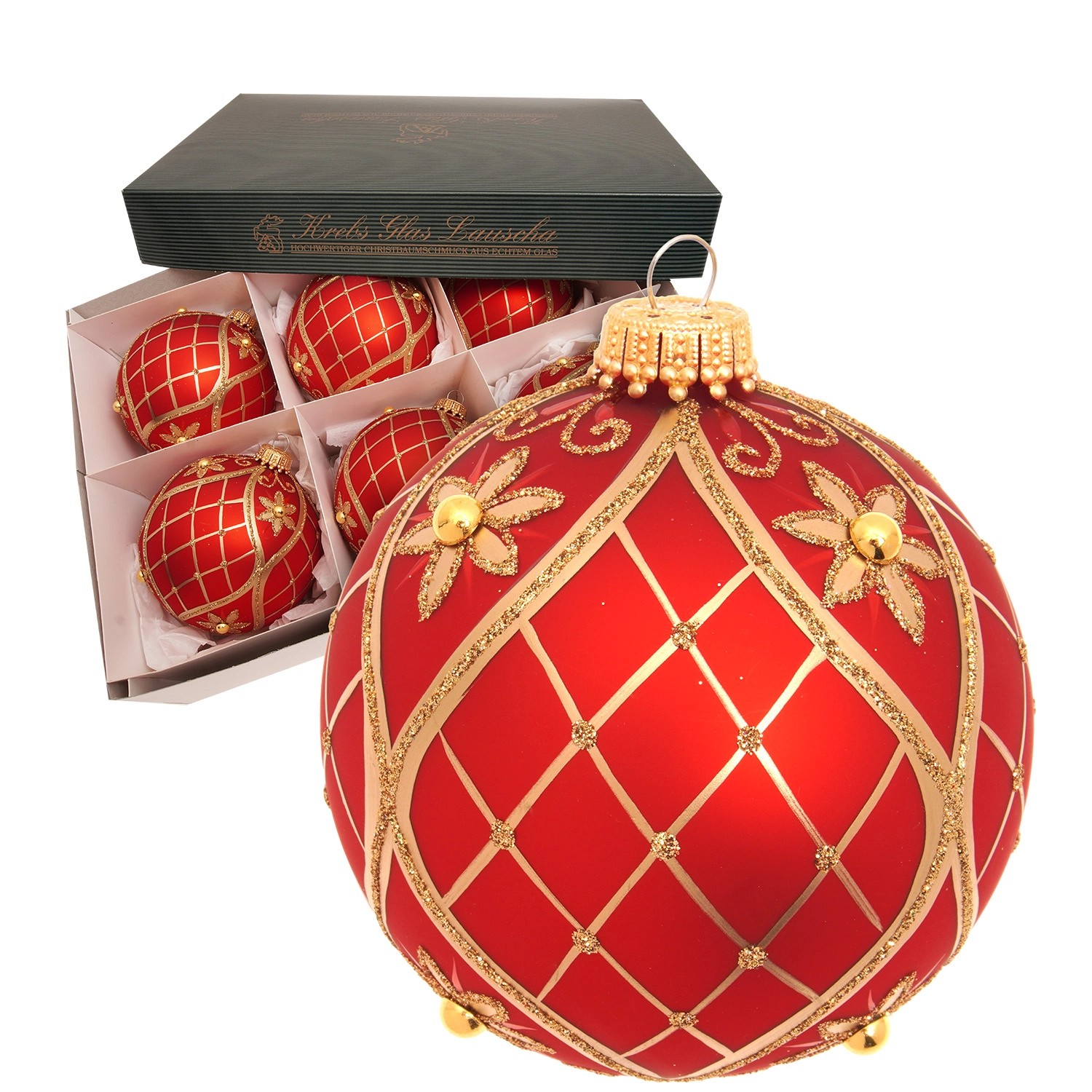 Krebs Glas Lauscha Weihnachtskugeln Dekor Perle Netzdesign Rot 8cm günstig online kaufen