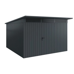 EcoStar Gerätehaus Euroline mit Pultdach, 325x358 cm, anthrazitgrau. Gartenhaus mit Tür und Oberlicht.