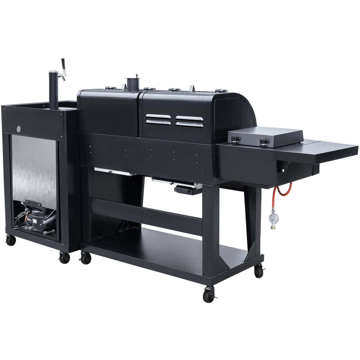 El Fuego Kombigrill 3 in 1 mit Bierkühler und Zapfanlage, Gas- und Holzkohlegrill in Schwarz.