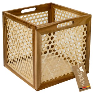 HMF Aufbewahrungskorb Kallax Regale Korb Rattan Wiener Geflecht und Akazienholz Muster 2 32 x 34 x 32 cm