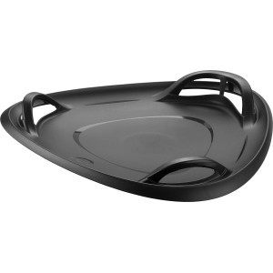 Schwarzer Teller-Schlitten Meteor aus Kunststoff mit Griffen, 1-Sitzer.