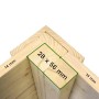 Detailaufnahme Ecke Gartenhaus Amrum: Holzkonstruktion mit Maßangaben 28x56 mm und 14 mm Wandstärke.