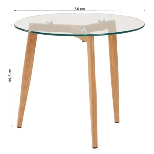 Runder Glastisch mit Eichenholzbeinen, Ø 50 cm, H 45 cm. Modernes 2er Set Couchtische für Wohnzimmer.