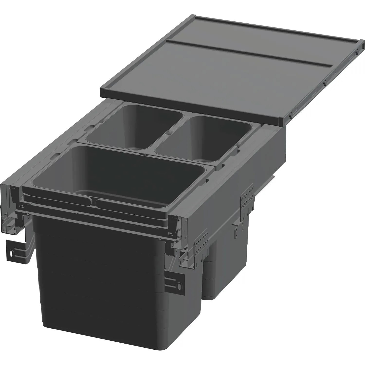 Ninka Abfalltrennsystem Eins2pack Push-to-open Korpusbreite 450mm 2x8, 1x17, Kunststoff Dunkelgrau