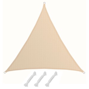 Beiges AMANKA Sonnensegel Dreieck (2x2x2m) aus HDPE mit Seilen und D-Ringen.