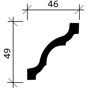 Technische Zeichnung einer weißen PROFHOME Eckleiste/Deckenleiste (4,6x4,9cm).