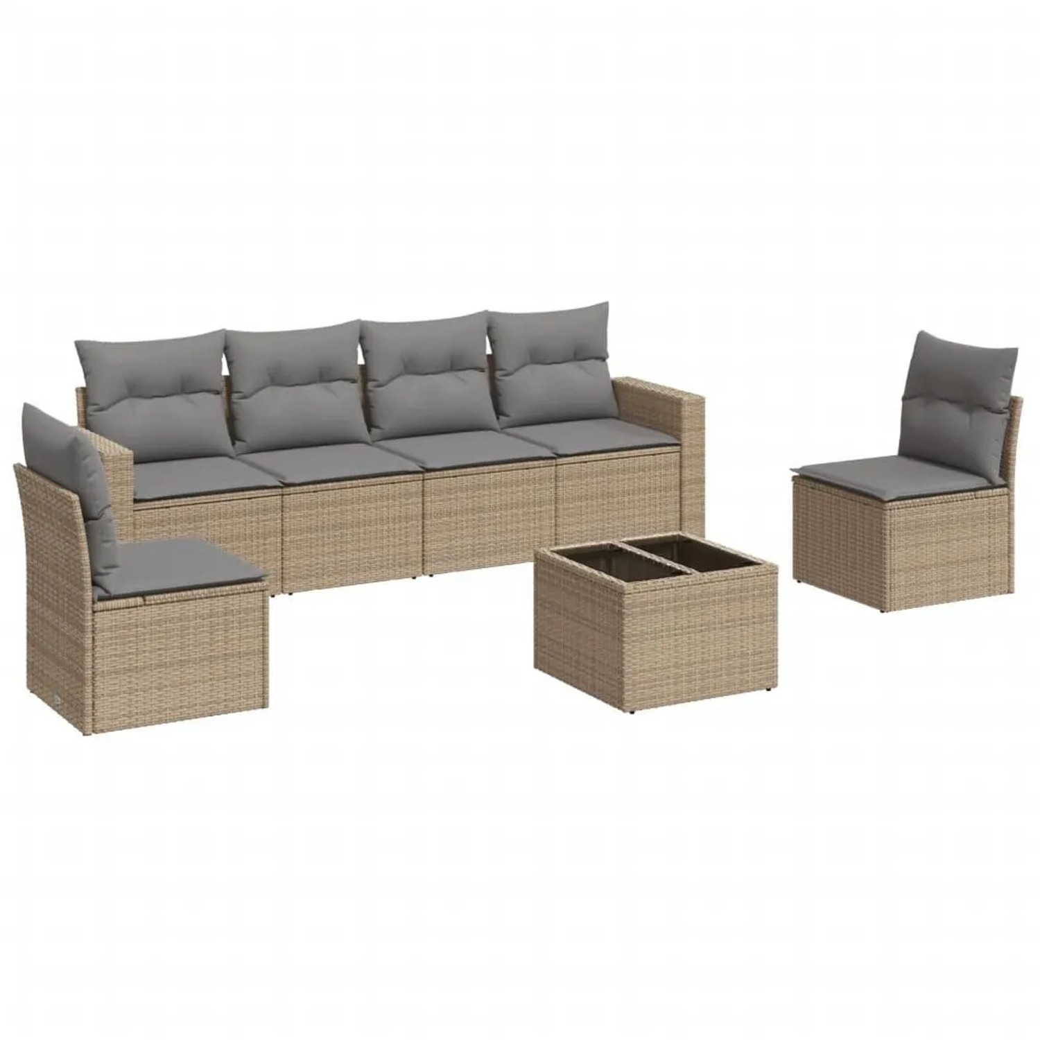 vidaXL 7-Tlg Garten-Sofagarnitur mit Kissen Beige Poly Rattan 3251156