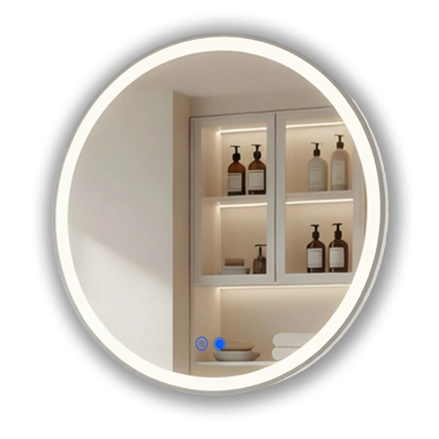 ARTFORMA LED Badspiegel Rund 80 cm mit Beleuchtung Rahmen Gebürstetes Silber Antibeschlag Touch IP44