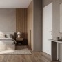 Weißes Tür-Komplettset, wandbündig, 76x201 cm, in Schlafzimmer-Szene.