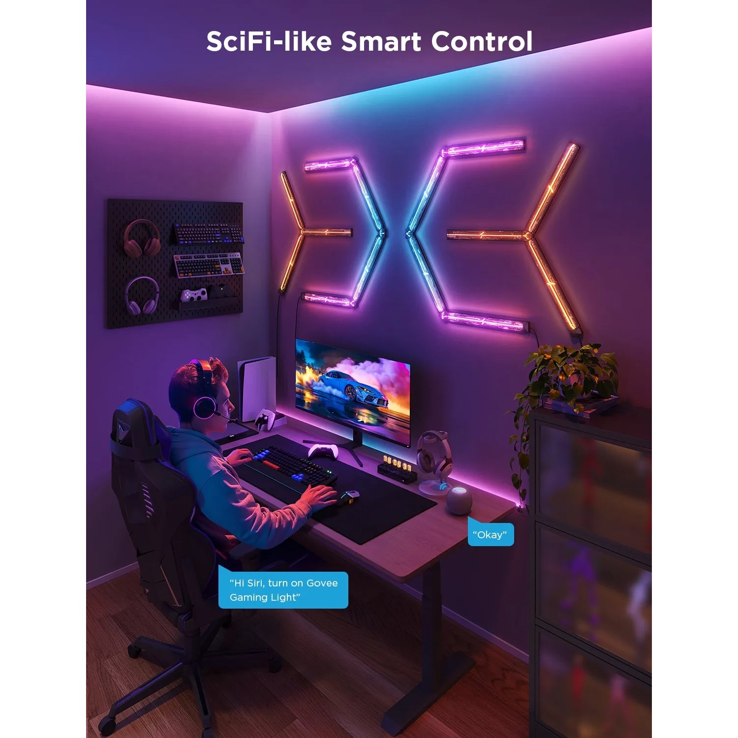 Govee Gaming-Wandleuchten H6063 im Gaming-Zimmer mit RGBIC-Beleuchtung.