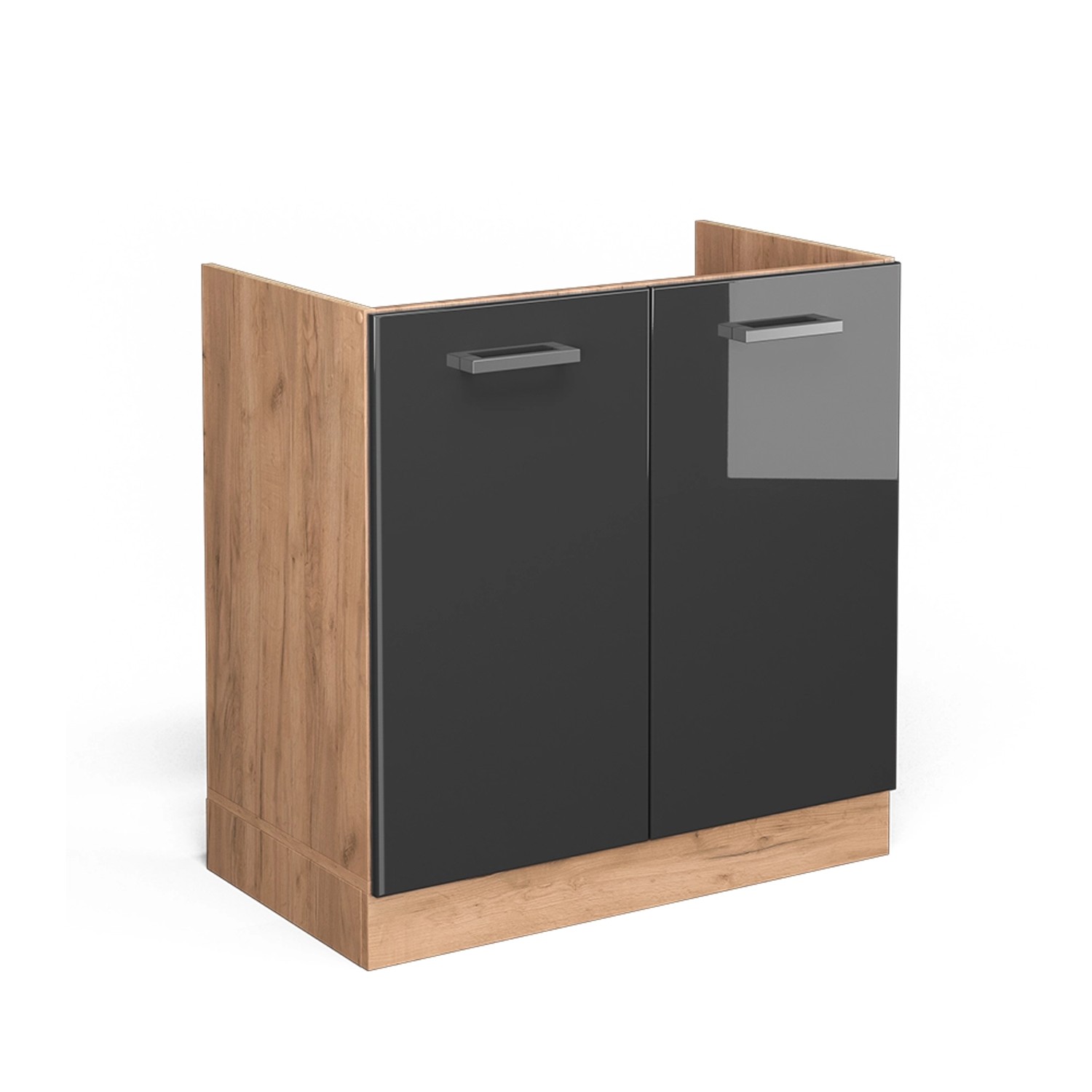 Vicco Spülenunterschrank R-Line Anthrazit Hochglanz/Goldkraft Eiche 80 cm ohne Arbeitsplatte