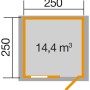 Grundriss Weka Holz-Gartenhaus 280 cm: Abmessungen und Fläche (14,4 m²).
