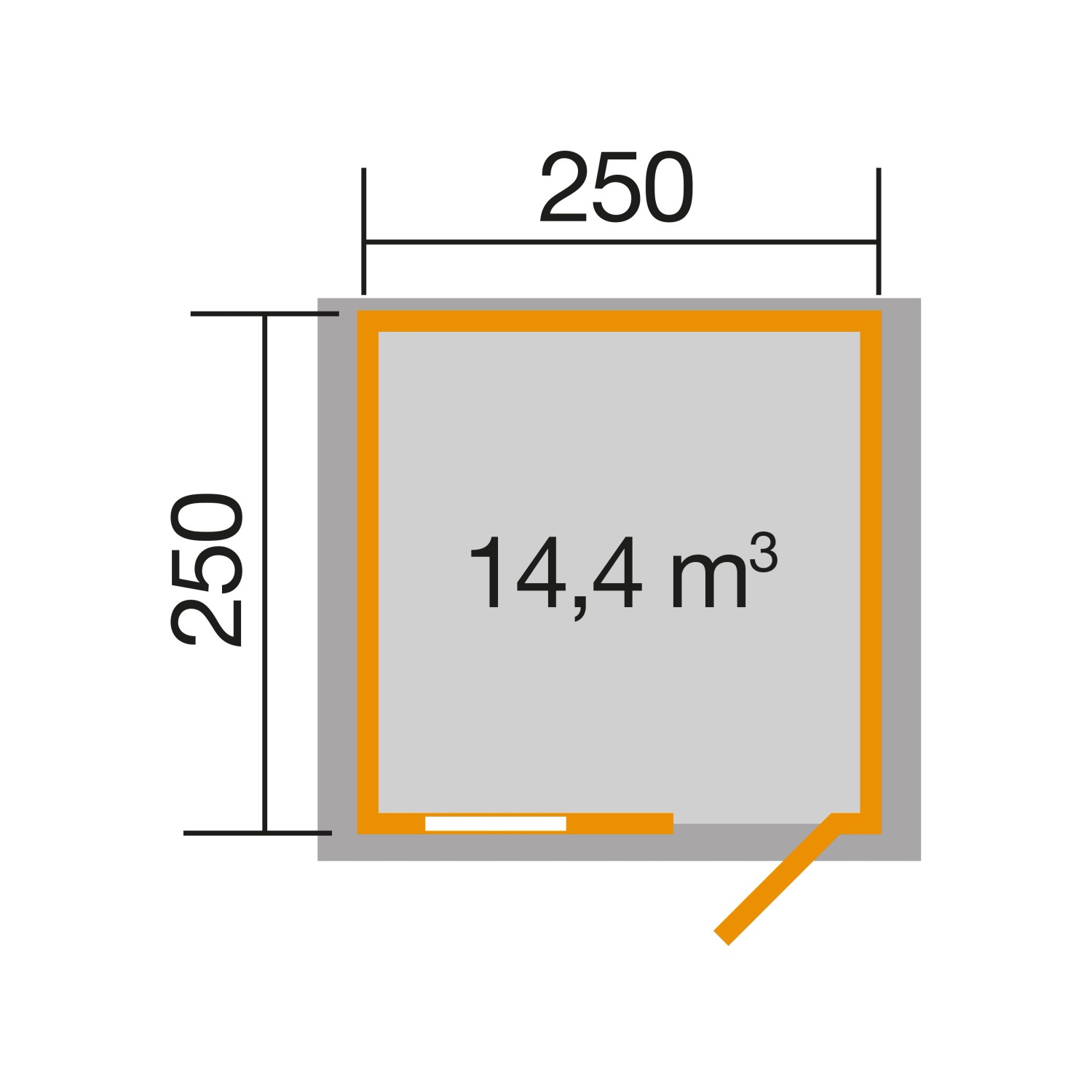 Grundriss Weka Holz-Gartenhaus 280 cm: Abmessungen und Fläche (14,4 m²).