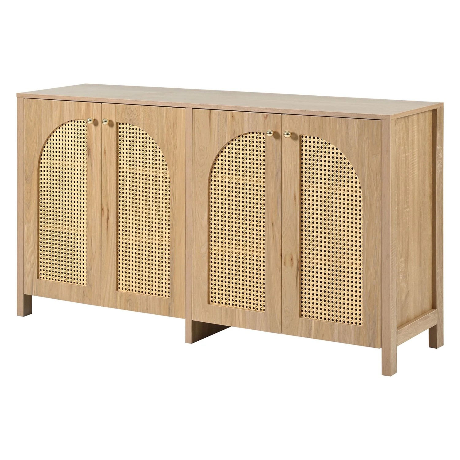 okwish Sideboard mit Rattantüren Metallgriff Küche 145x40x80cm Natur