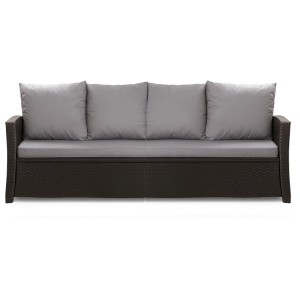 Graues Gartenkissen-Set für 3-Sitzer Polyrattan-Gartensofa, bestehend aus Sitz- und Rückenkissen.