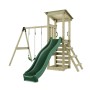 Rebo Spielturm Neapel Natur mit Rutsche, Schaukel und Kletterwand aus Holz.