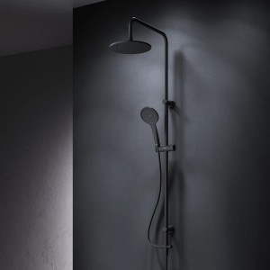 Schwarzes AM.PM Duschsystem Hit S mit Regendusche und Handbrause.