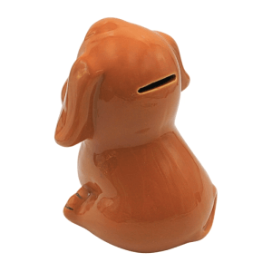 Dekohelden24 Sparfigur Spartier Spardose Sparbüchse Dekohund mit Sparfunktion aus Keramik in Braun L/B/H 12 x 12 x 17 cm