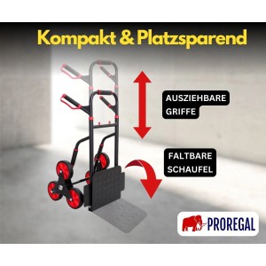 PROREGAL Treppensteiger TAURUS mit klappbarer Schaufel und ausziehbaren Griffen, rot-schwarz.