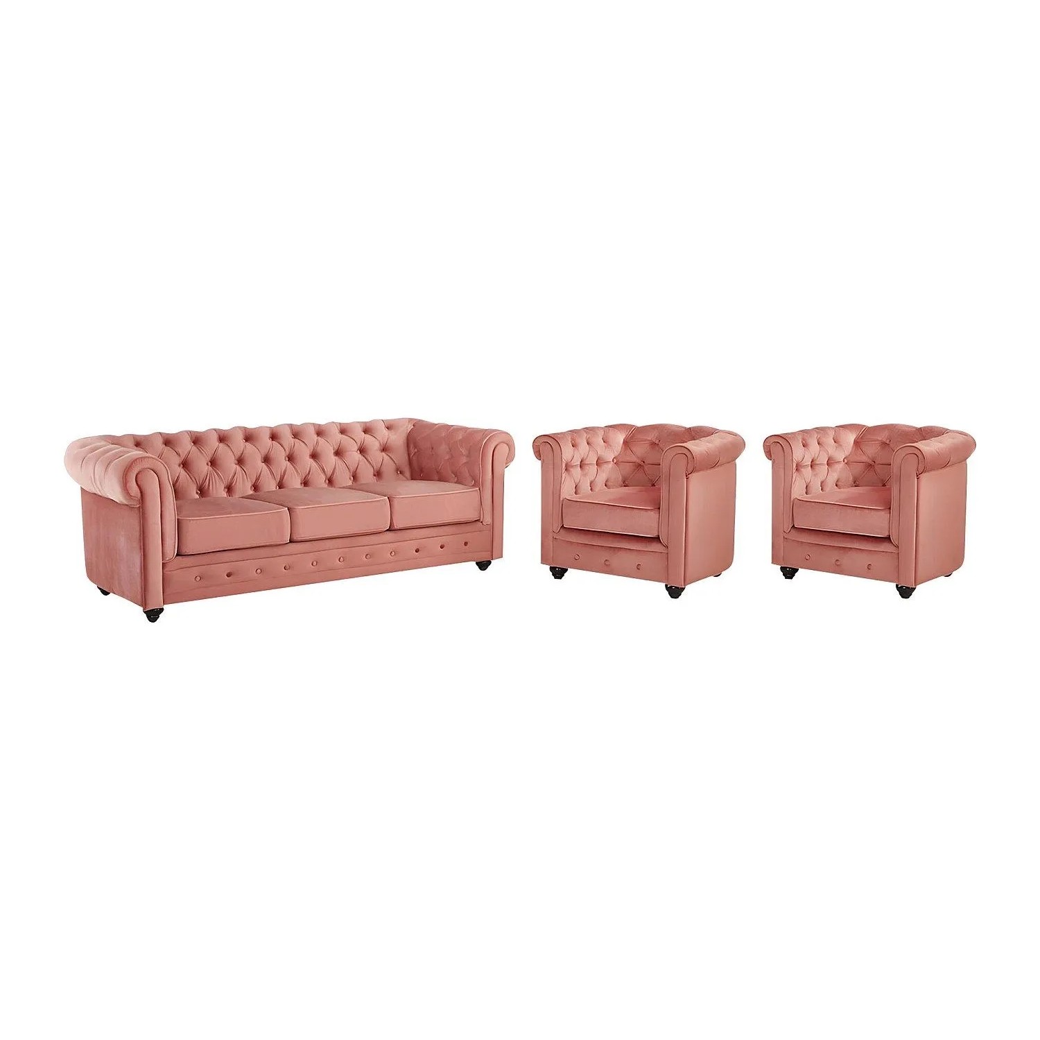 Vente-unique Couchgarnitur Mit Sessel Chesterfield Puderrosa 205 cm  82 cm