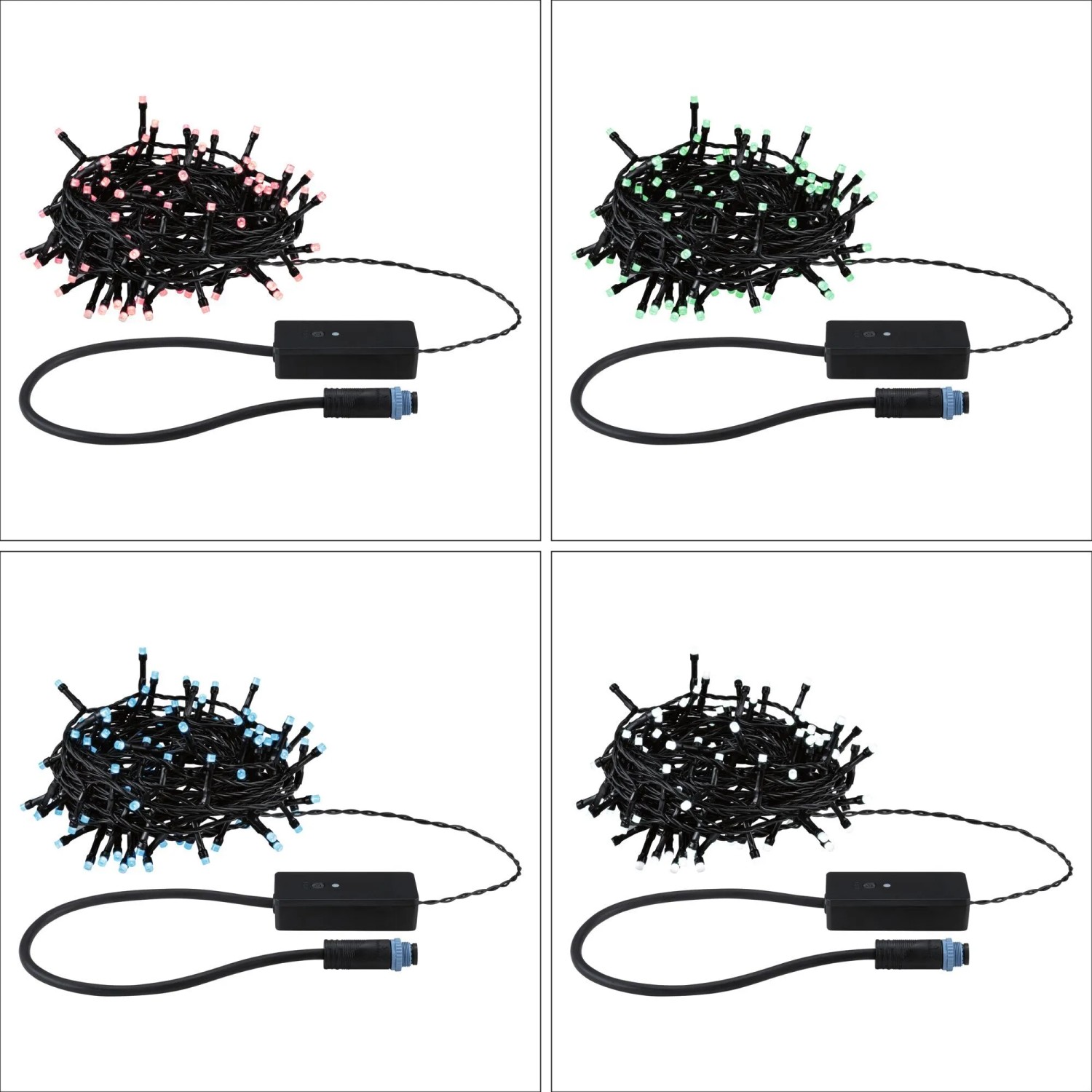Paulmann Yuna Plug & Shine RGB LED-Lichterkette, 10m, schwarz, zeigt verschiedene Lichtfarben.