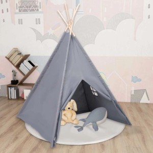 vidaXL Kinder Tipi-Zelt mit Tasche Pfirsichhaut Grau 120x120x150 cm 80272