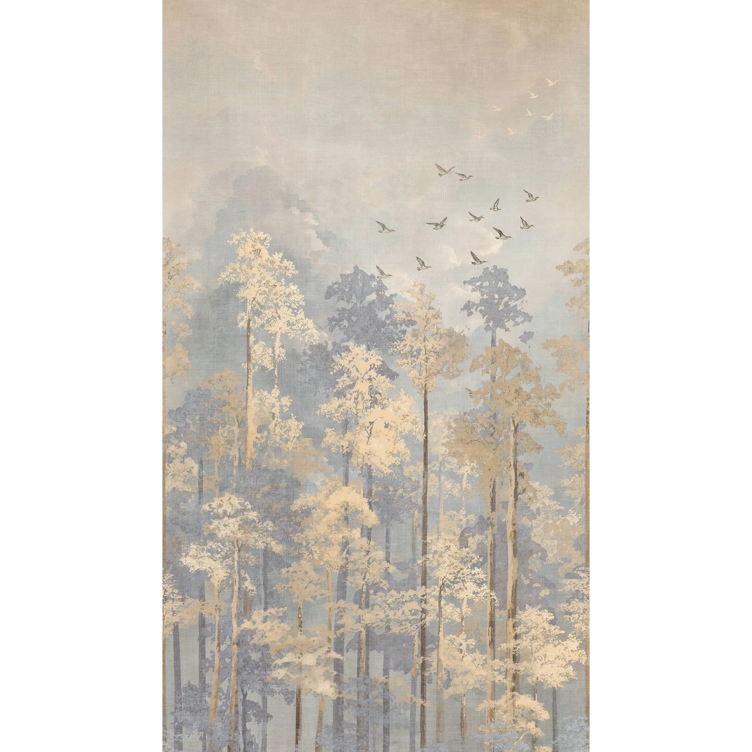 PROFHOME 791447-GU Fototapete Wald Matt Beige Gelb Pastell-Blau 1,59 m x 2,8 m