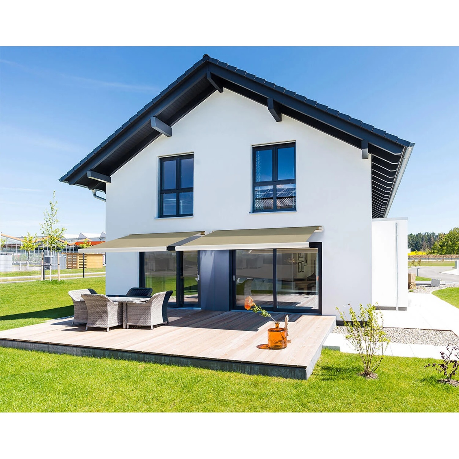 Home Deluxe LED Vollkassettenmarkise Elos 395 cm x 300 cm Sandfarben günstig online kaufen