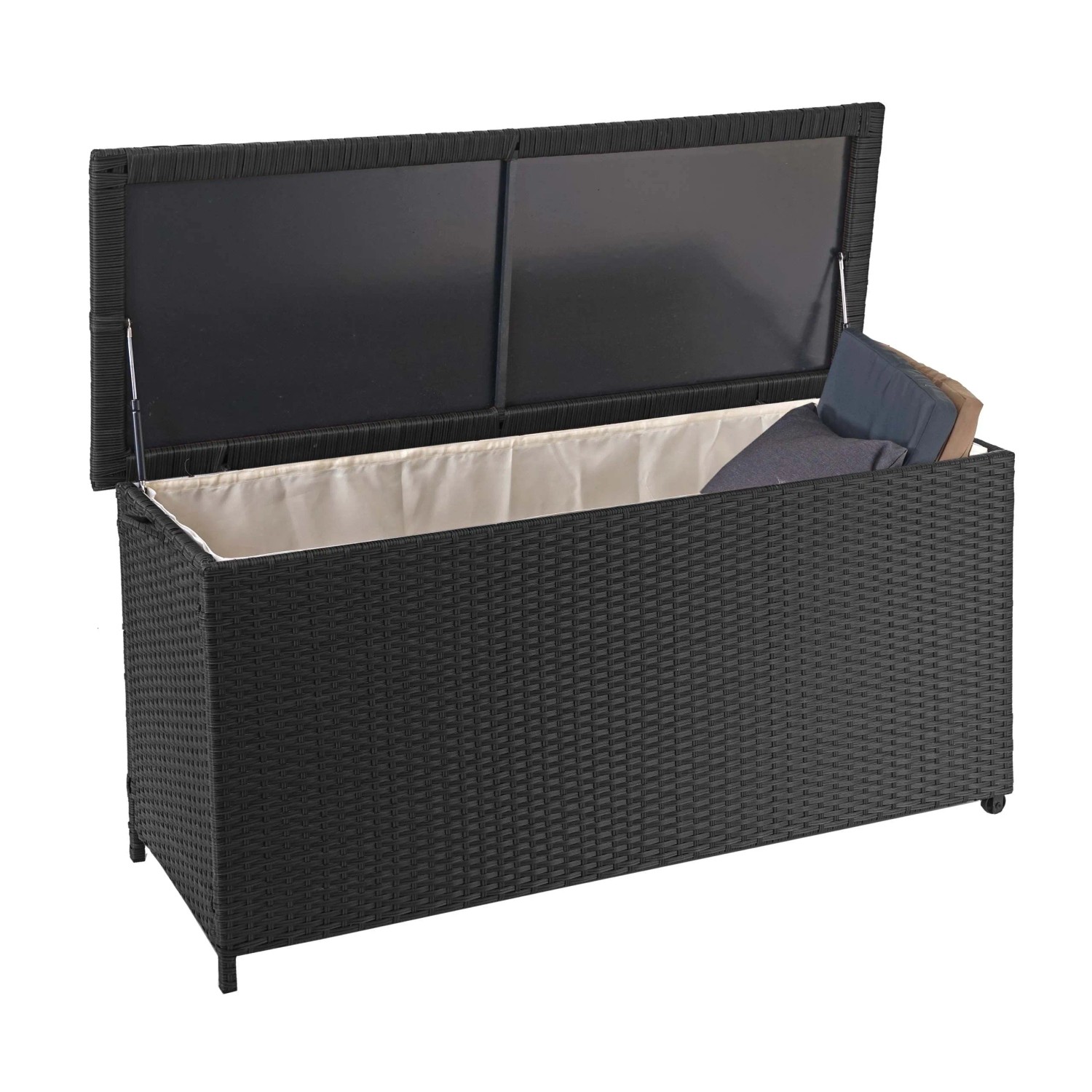 Proregal Poly-Rattan Kissenbox HxBxT 63x135x52cm Premium Schwarz 320L Gartentruhe Auflagenbox Truhe_2