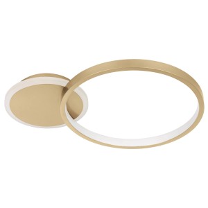 Moderne LED-Deckenleuchte Gafares in Gold-Weiß, dimmbar und mit Fernbedienung steuerbar.