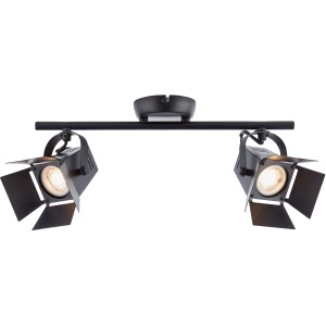 Schwarze, matte 2-flammige LED-Spotrohr Movie für Decken- und Wandmontage.
