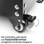Detailaufnahme: Lenkrolle mit Feststellbremse am STAHLWERK Werkzeugwagen für sicheren Stand.
