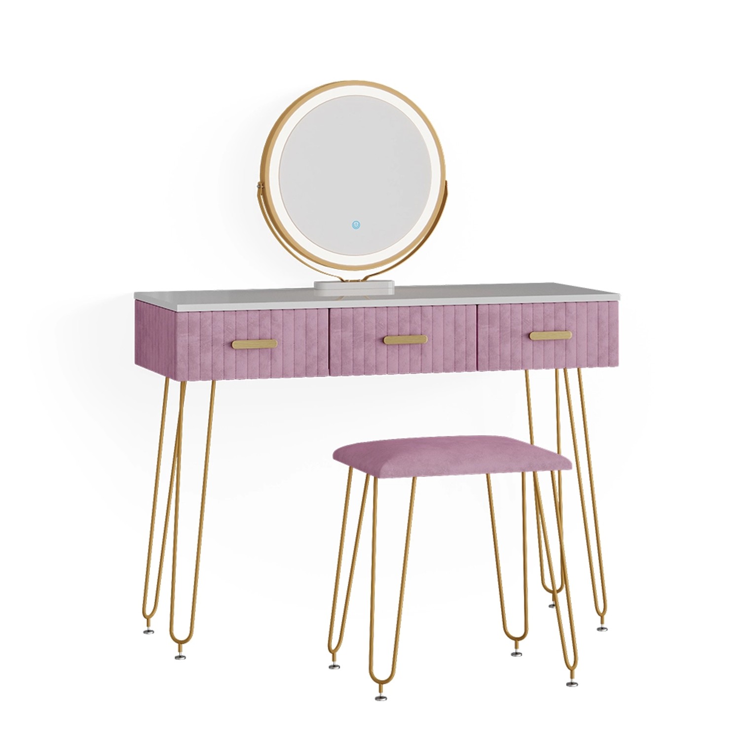 Vicco Schminktisch Layla Rosa 100 cm mit LED Beleuchtung und Hocker günstig online kaufen